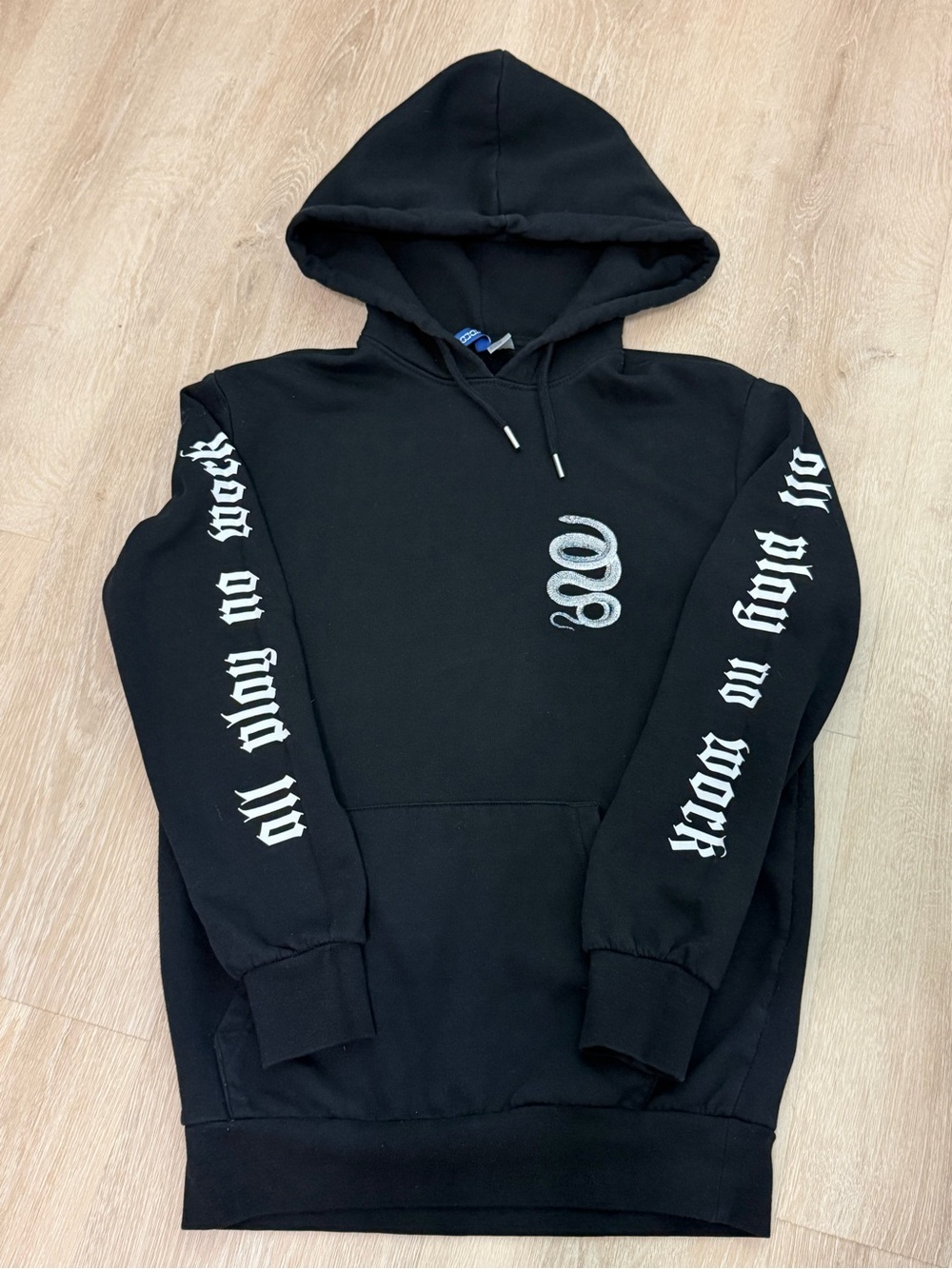 Master of None Black Hoodie White Script Sleeve Graphics (03)